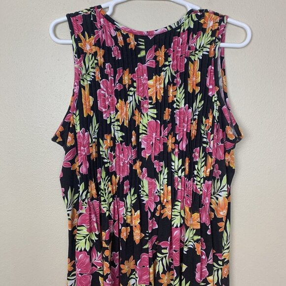 Woman Within Womens Maxi Dress 1X 22 24 Sleeveless Tropical Floral Pink Pleated - Picture 7 of 13